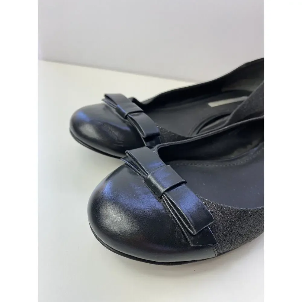 9 M Vera Wang Lavender Collection Label Black Shimmer Ballet Flats Leather